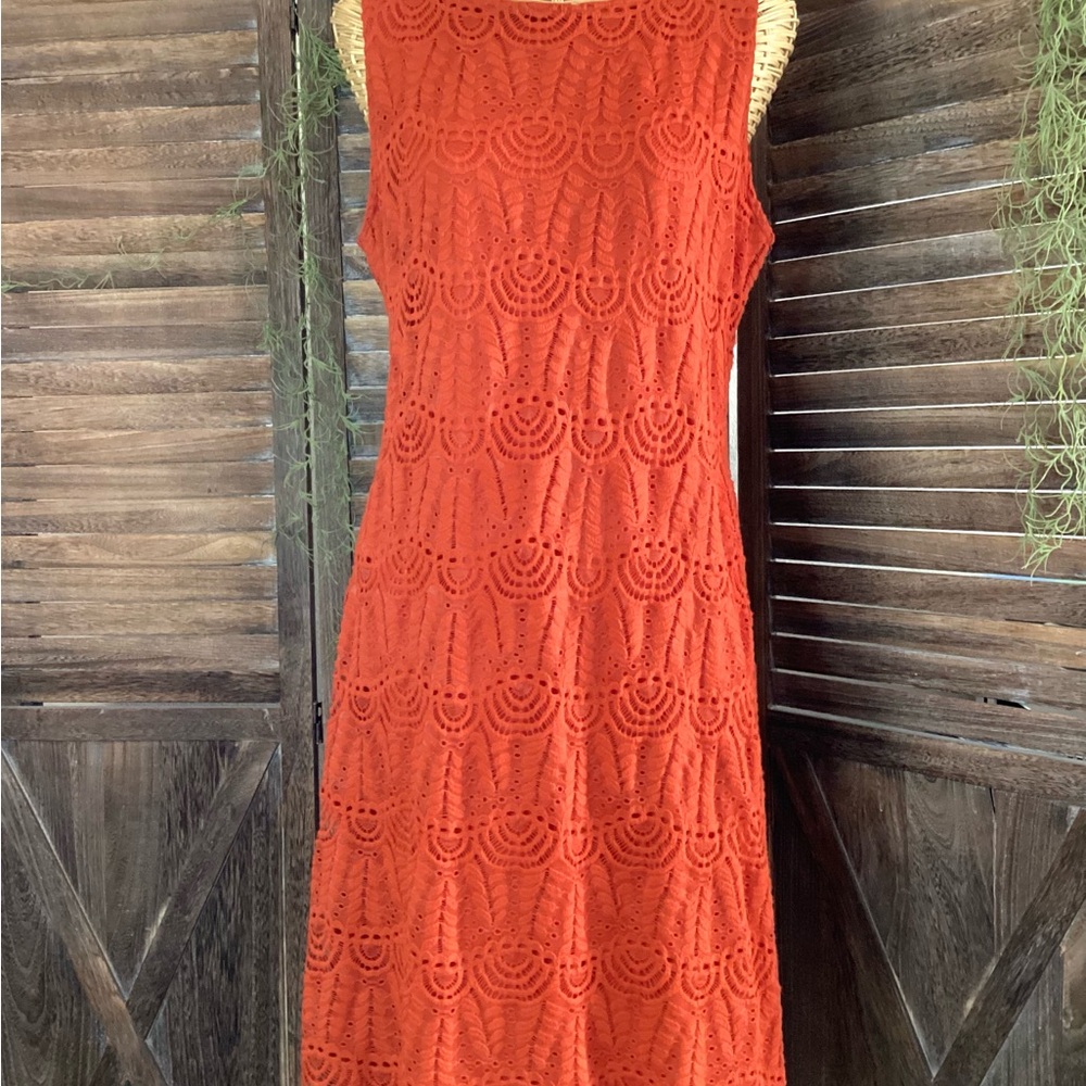 Sharagano Terracotta Lace Midi Dress